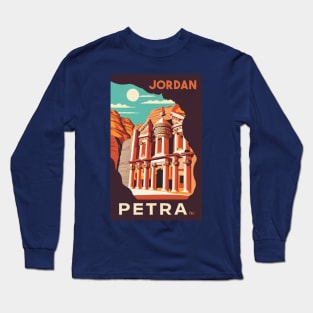 A Vintage Travel Art of Petra - Jordan Long Sleeve T-Shirt